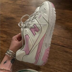 New Balance 550 White and Bubblegum Pink Sneakers